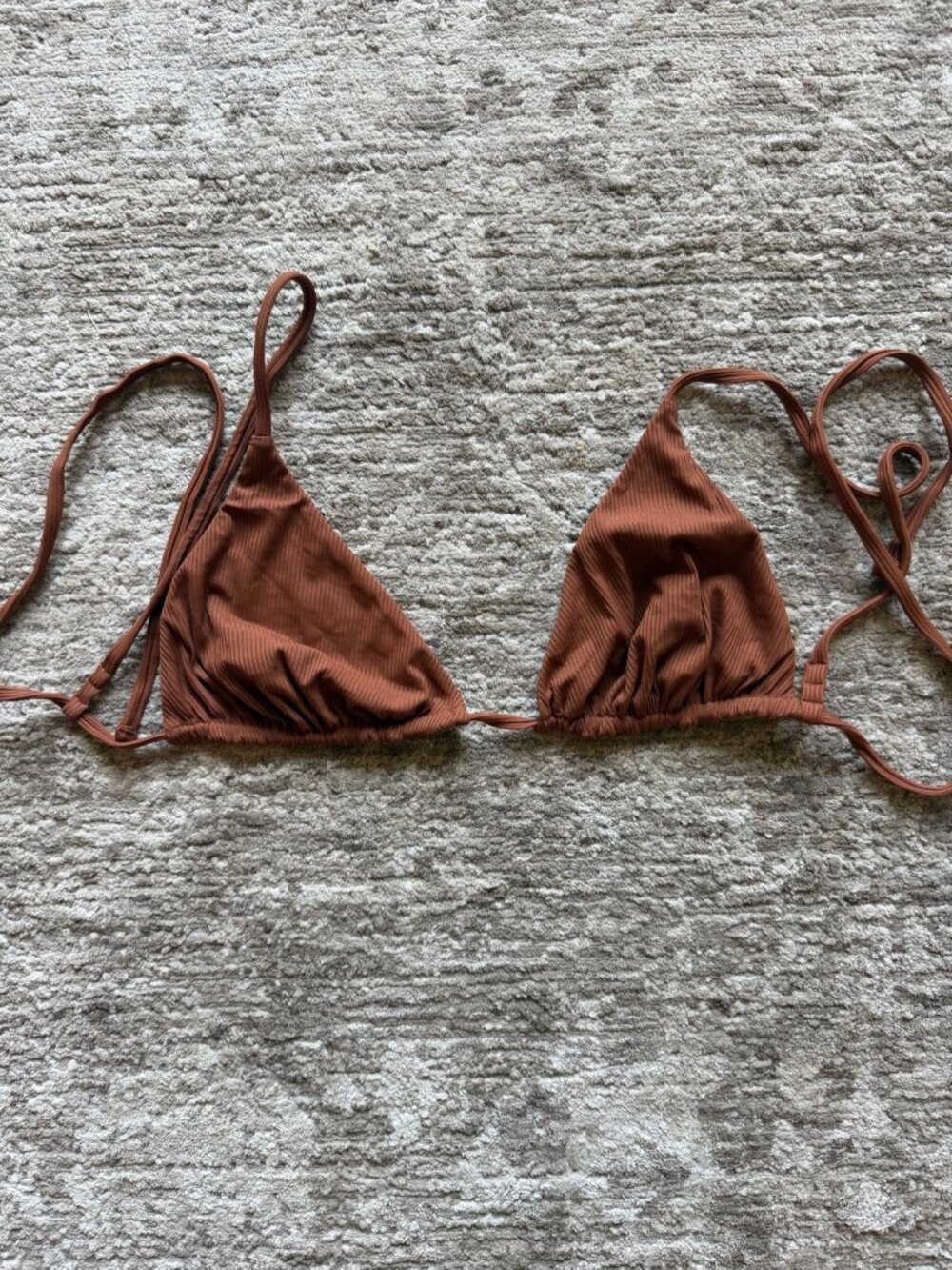MIKOH Brown Ribbed Triangle Bikini Top - M